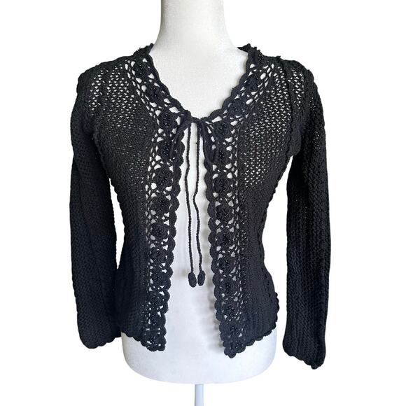 Vintage crochet goth black cardigan - Picture 1 of 4